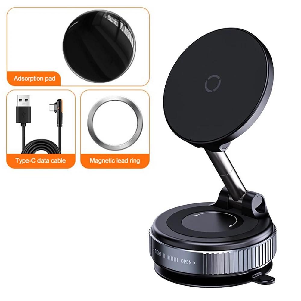

15 Вт беспроводное зарядное устройство магнитный держатель телефона вакуумный адсорбционный кронштейн вращающийся на 360 градусов настольный присоска для лобового стекла GPS подставка чёрный