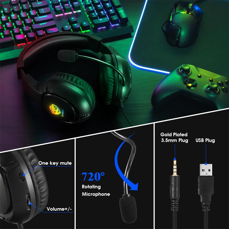 S20 RGB Gaming-Kopfhörer, 3,5 mm Surround-Sound Computer PC Headset Kopfhörer Mikrofon für PS4 Switch Xbox-one