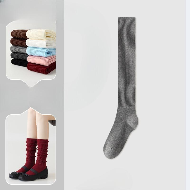 Ankela Red Socks, Women's Calf Socks, Pure Cotton Autumn and Winter Angora Red Knee-high Socks, Vertical Boneless Socks, Pile Socks