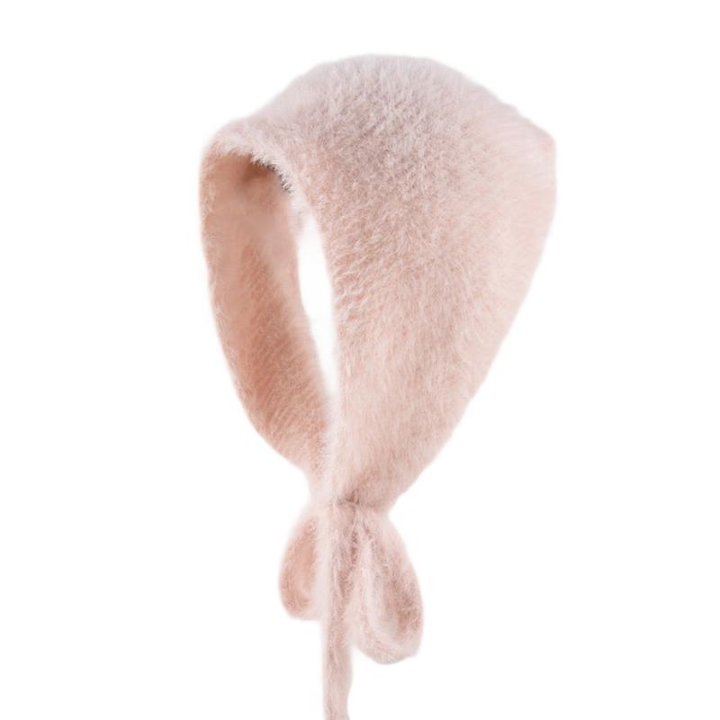 French Knitted Bandana Polyester Plush Solid Color Comfortable and Warm For Women and Girl Daily Use Winter Headwear