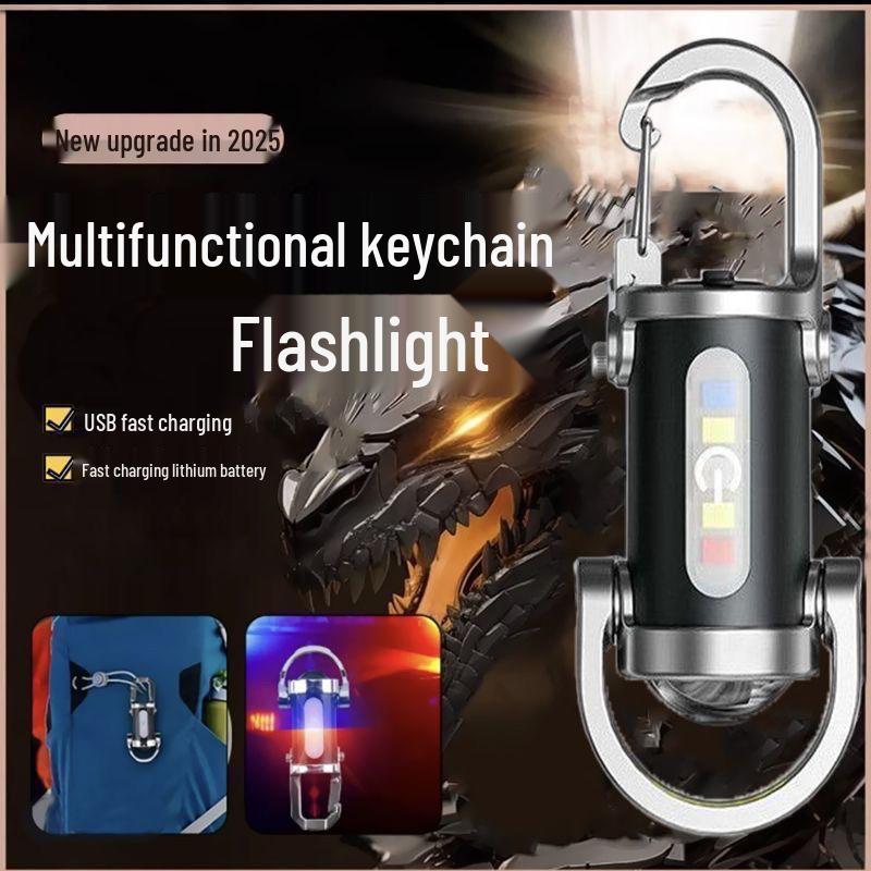 Portable Multi-Function Waterproof Flashlight Keychain with Emergency Charging Waist Clip.