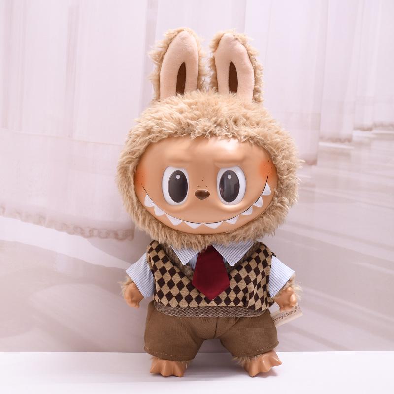 38cm Labubu Plush Doll Casual Outfit Set with Hat (Clothes Only)