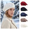 Solid Color Flower Wool Beret Knitted Beret Hat Sweet French Style Painter Cap  Autumn Winter