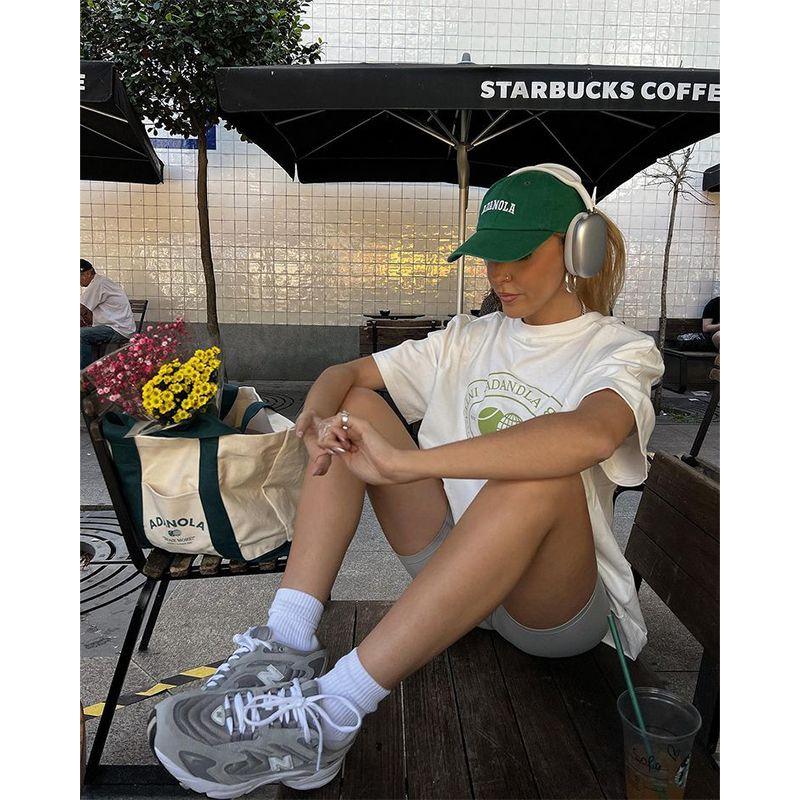 Tennis Club American Vintage Sports Style Tennis Club Letter Print Cotton Round Neck Short Sleeve T-shirt Women