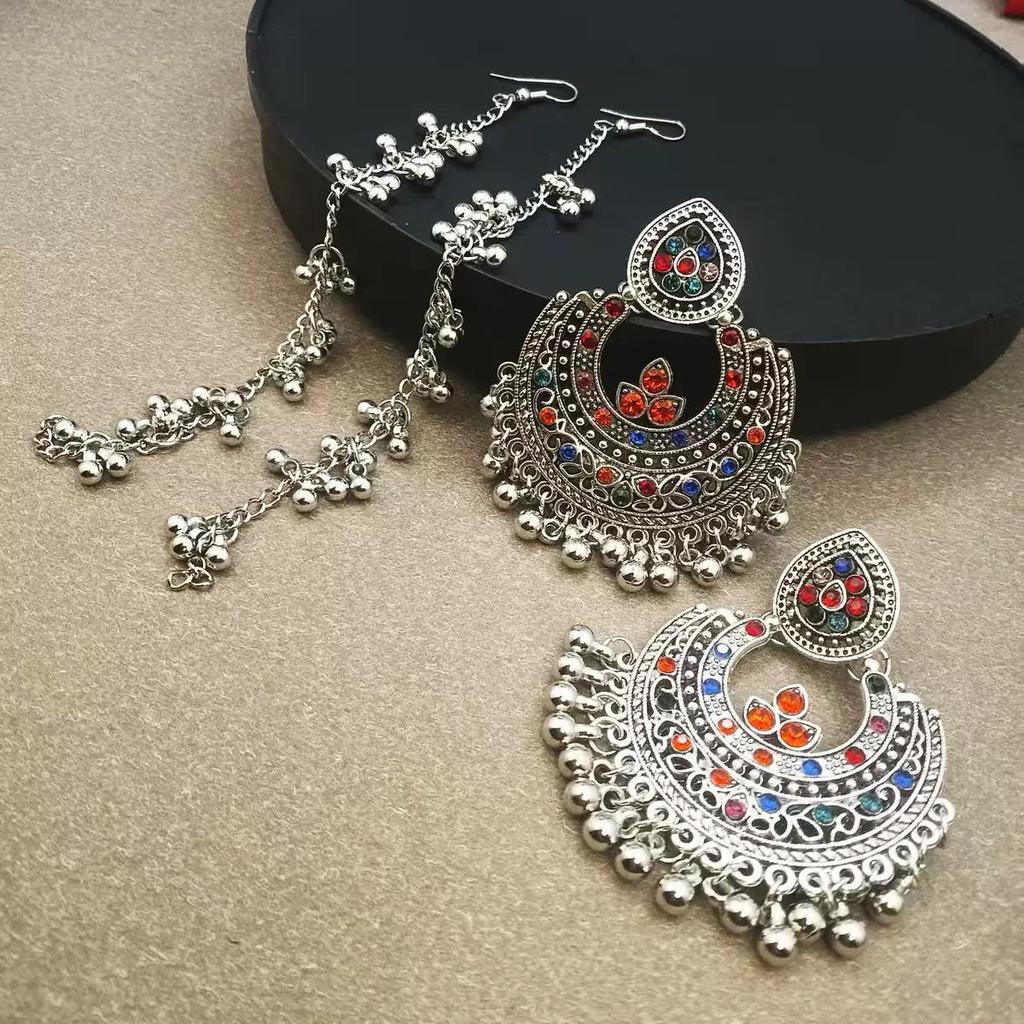 Retro Ethnic Long Tassel Rhinestone Zirconia Earrings for Women - Court Style Statement Drops