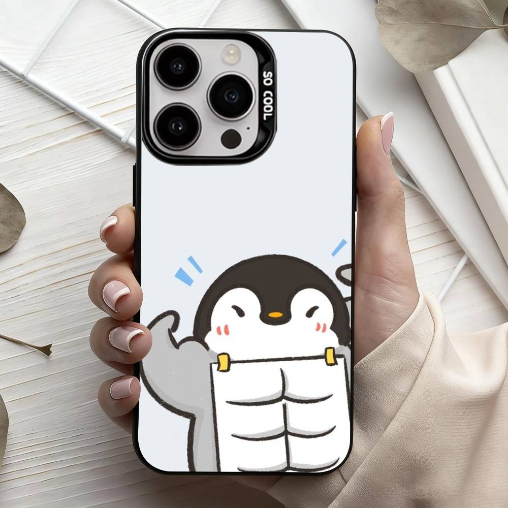 

C-Cartoon-N P-Penguin Phone Case For iPhone17,16,15,14,13,12,11 Plus,Pro Max Black Candy Silver Plated Cover iPhone12PROMAX