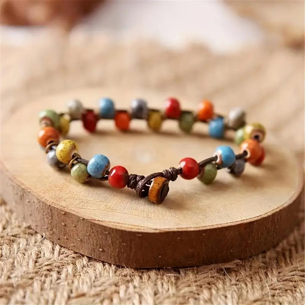 Handmade Ceramic Colorful Bracelet Bohemian Style Handchain Handwoven Wristchain Fashion Accessory for Art Enthusiasts