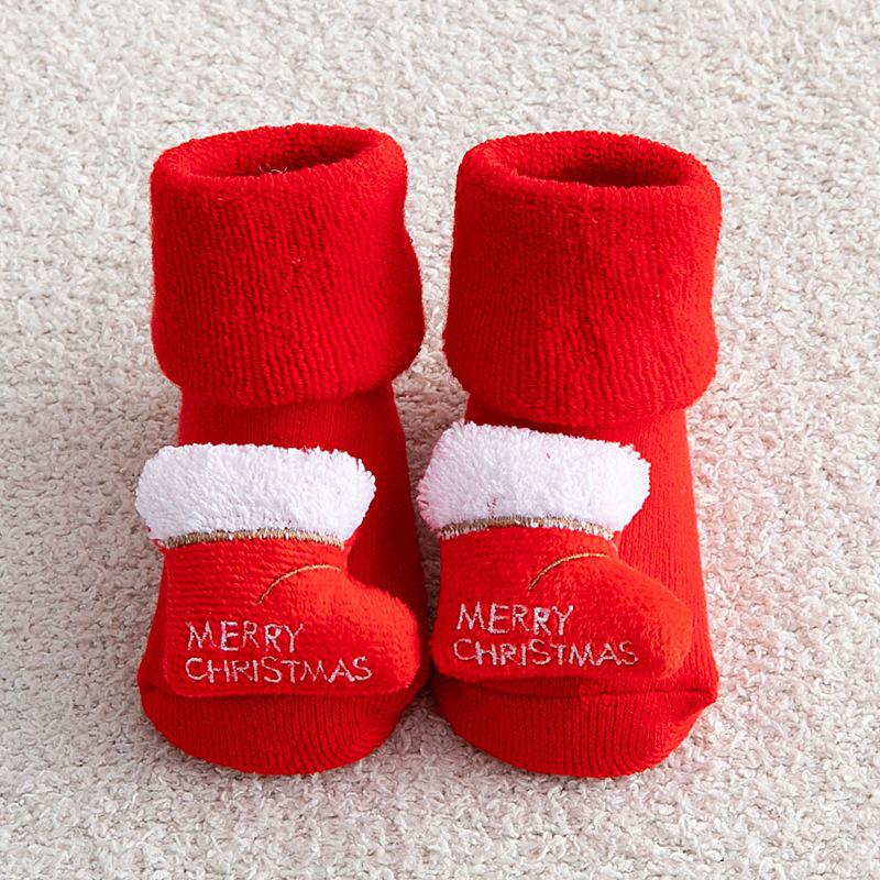 Christmas Infant Non-Slip Cotton Socks: Thick Terry Fruit Doll Design for Newborns
