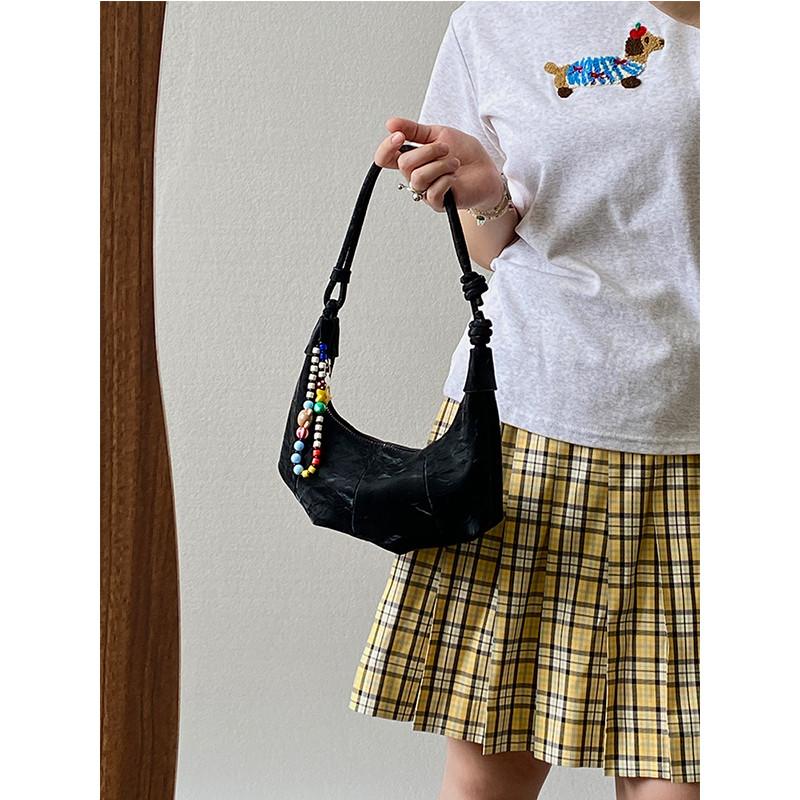 IELGY Ladies Underarm Bag All-Match Lazy Style Black Portable Croissant Bag