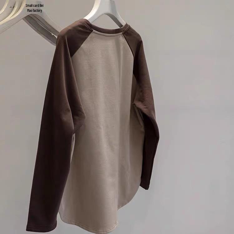 Plus Size 240 Jin Smiley Face Embroidered Raglan Long Sleeve Brushed Thermal Fleece Women's Fall/Winter Base Layer Top