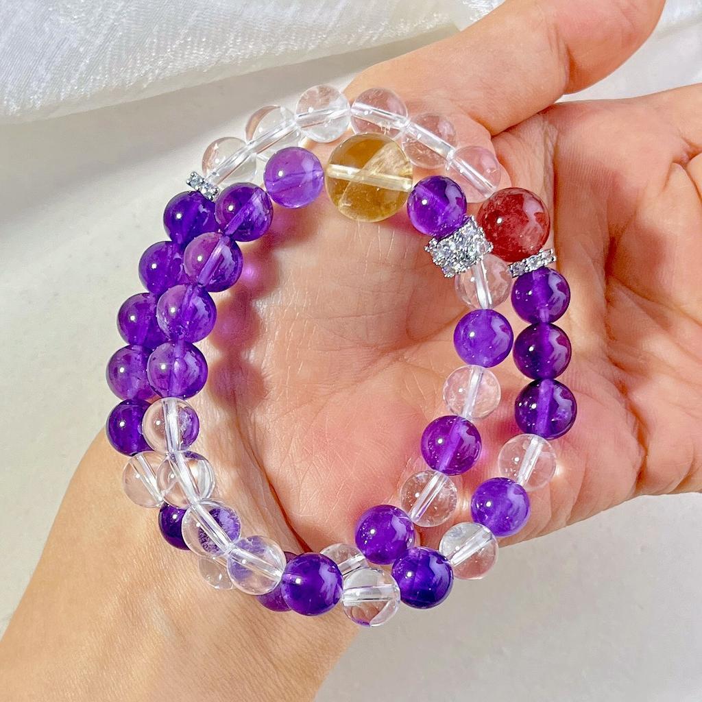 8Mm High Quality Retro Natural Amethyst White Crystal Design Bracelet Bracelet.