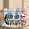 1PC Tropical Island Wave Ocean Print 750ml Color Plastic Sports Water Bottle Leakproof Flip Straw Lid Suitable for Sports Office Home Use
