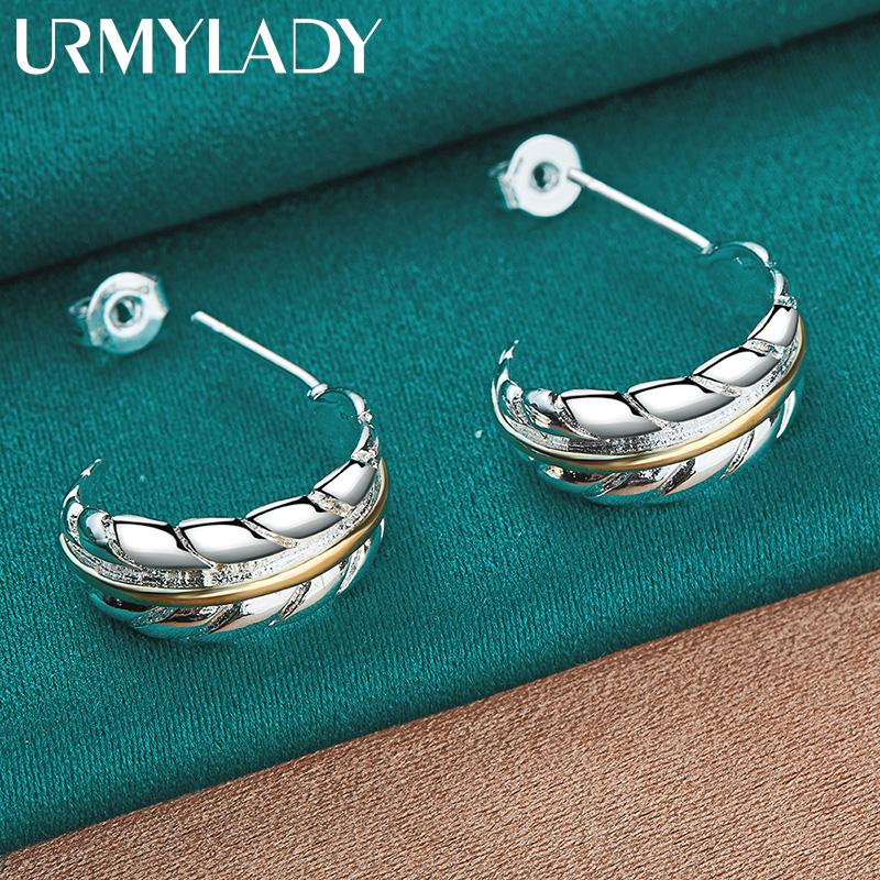 Orecchini a bottone in piuma d'argento sterling 925 per gioielli di moda da donna