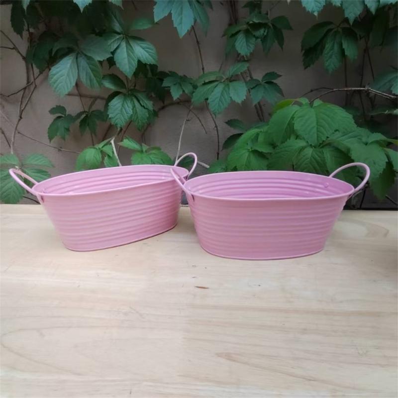 Contenitore Secchiello Fioriera Moderno in Metallo con Manici Design Impermeabile Adatto per Decorazione Piante in Multipli Colori 2 Pezzi