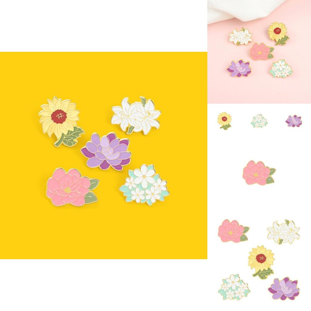 Creative Floral Design Fashionable Sunflower And Lily Brooch Pin For Unisex Style