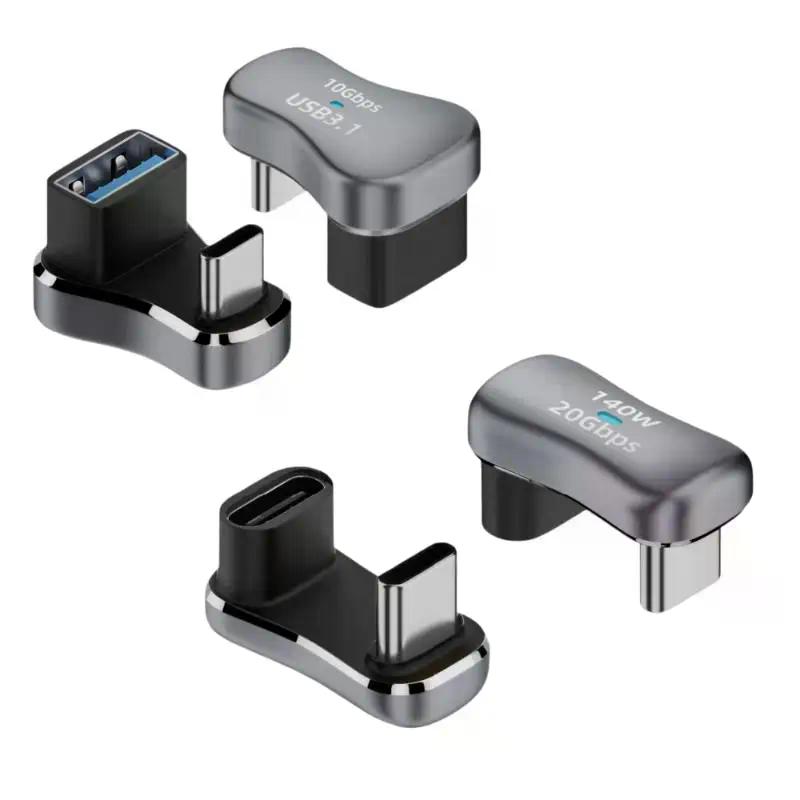 1Pcs Type C Male To Female 20Gbps PD 140W Fast Charging Converter 180 Degree Angle USB C Adapter For Steam Deck Accessories