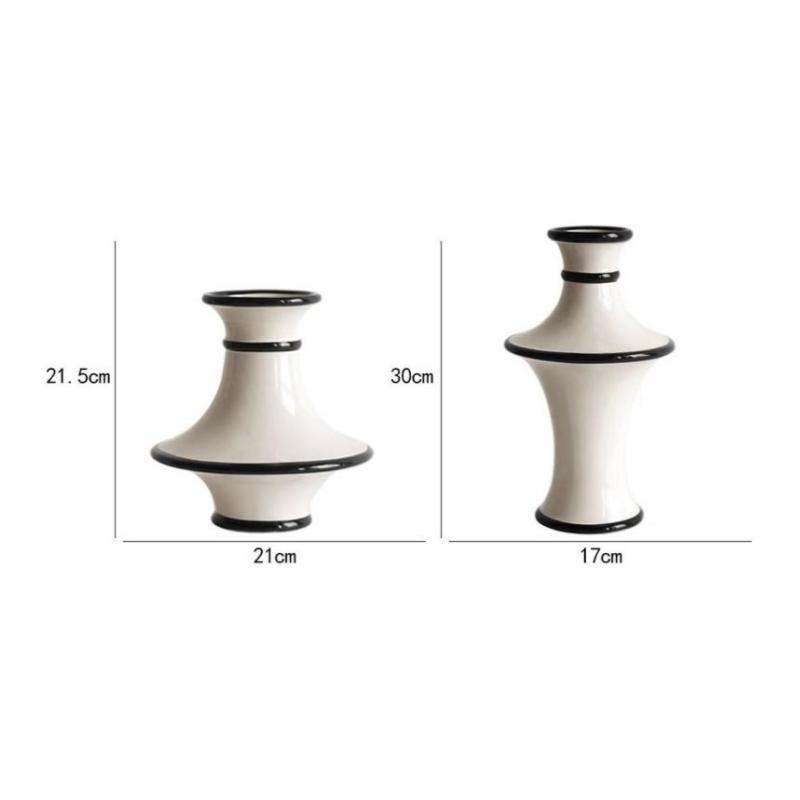 Vaso de Cerâmica Listras Geométricas Preto e Branco Vaso de Flores Acessórios para Arranjos Florais Acessórios para Decoração de Casa