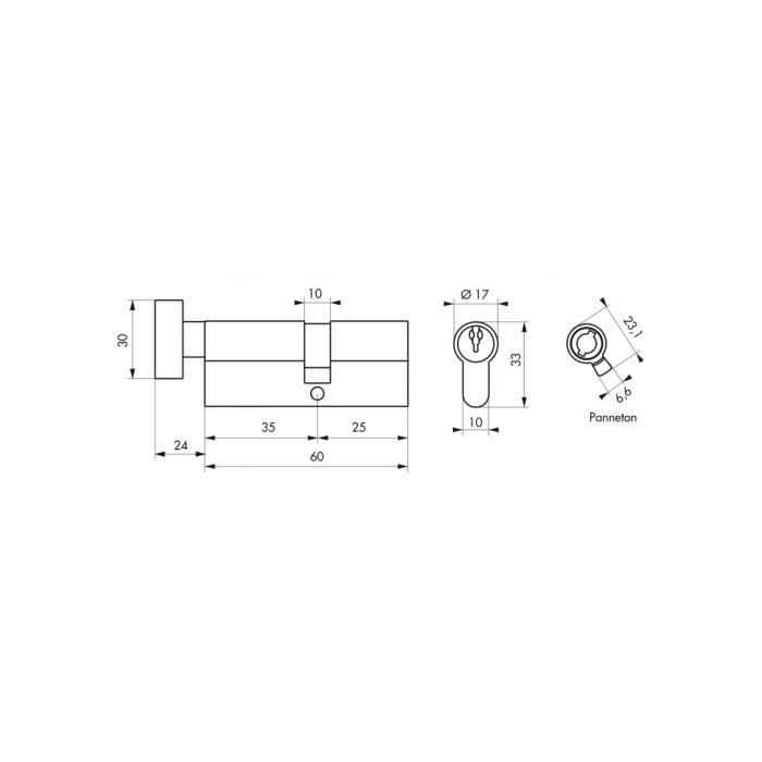 Thirard - Cylindre De Serrure À Bouton 35 X 25 Mm 3 Clés - 14064