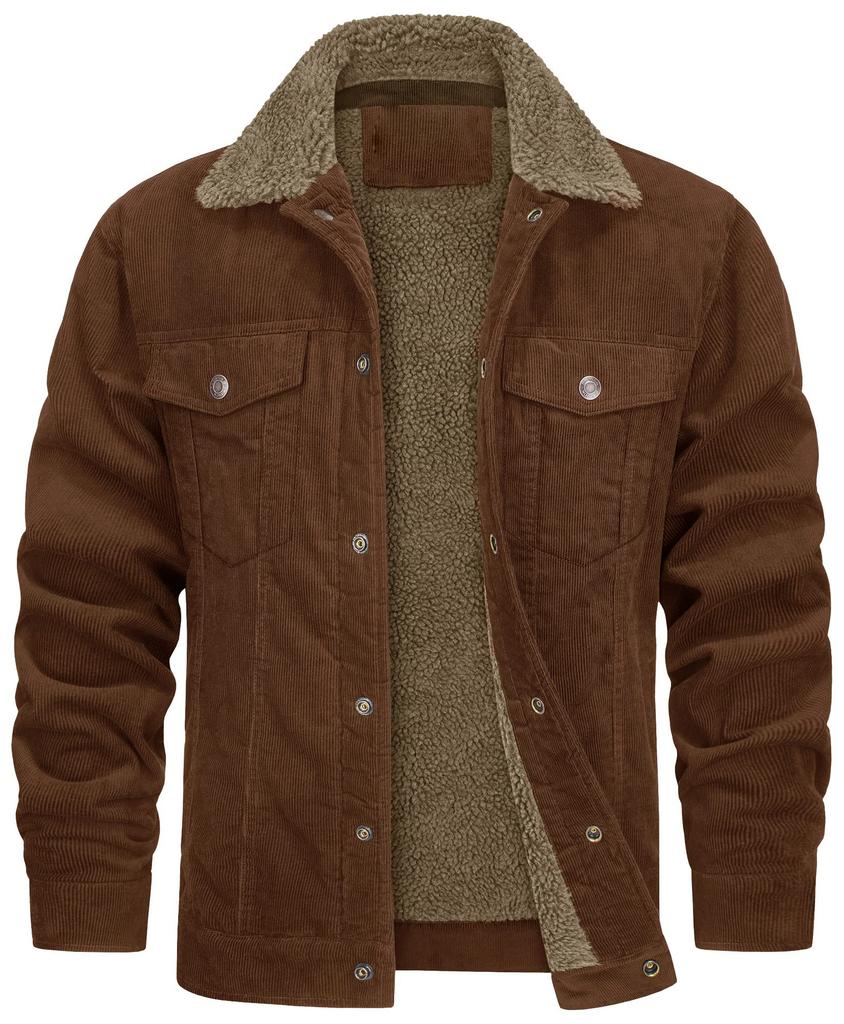Men's Corduroy Jacket with Sherpa Lining, Button Front Closure, Chest Pockets, Multiple Colors Available