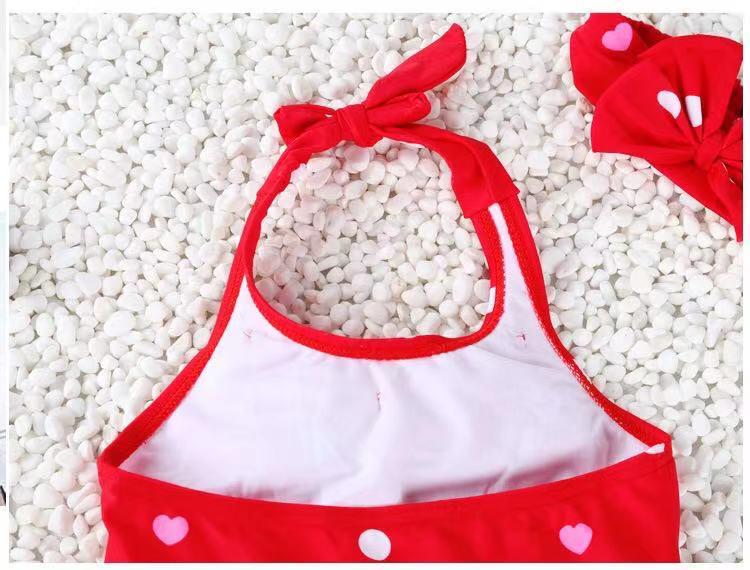 Clearance Auliya Girls' Red Skirted One-Piece Swimsuit with Headband