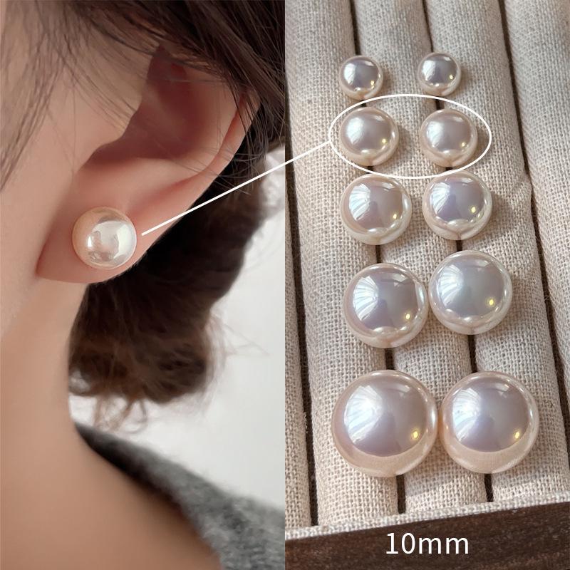 New Year's Pearl Stud Earrings: Women's Versatile 925 Silver Needles with Milky White Pearls