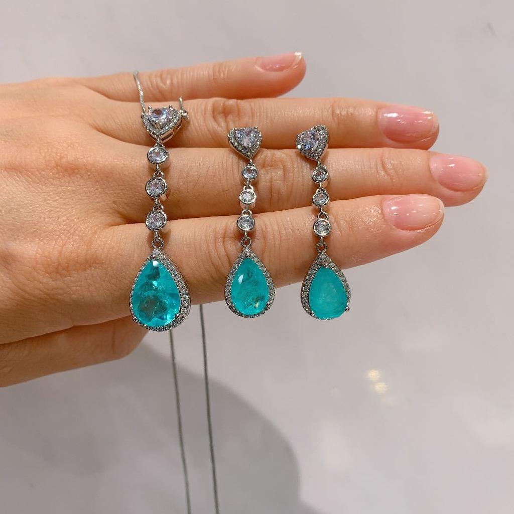 Jewelry Retro Jewelry Diamond Simulation Treasure Stud Earrings Pendant Two-Piece Paraiba Earrings