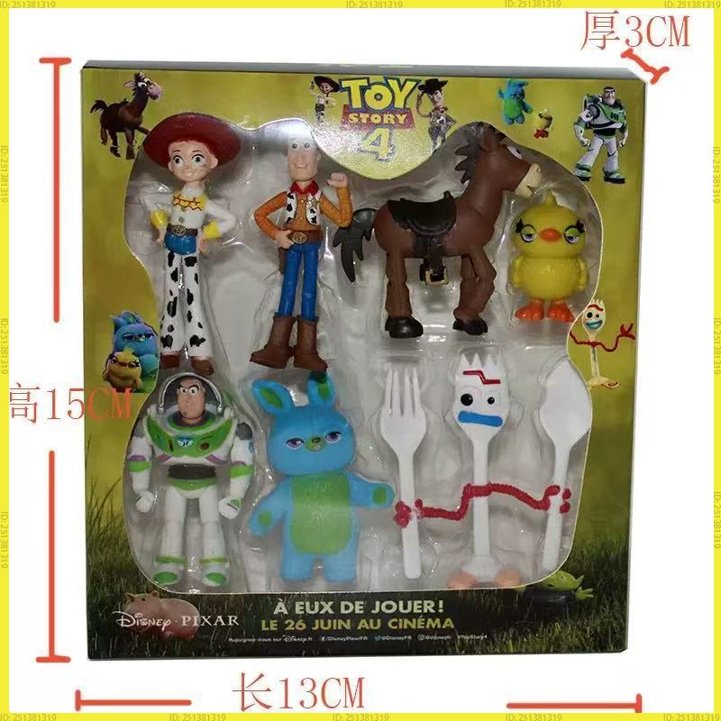 7Pcs  4 Action Figures Toys Woody Jessie Buzz Lightyear Forky Pig Bear Figura Model Doll Figurine Kids Christmas Present
