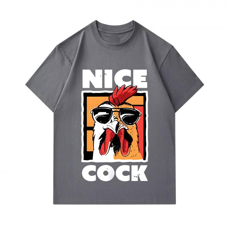 Men's 100% Cotton Casual Crew Neck Short Sleeve T-Shirt, Cool Sunglasses Rooster Nice Cock Graphic Printed Tee, Comfortable Lightweight Daily Wear Top