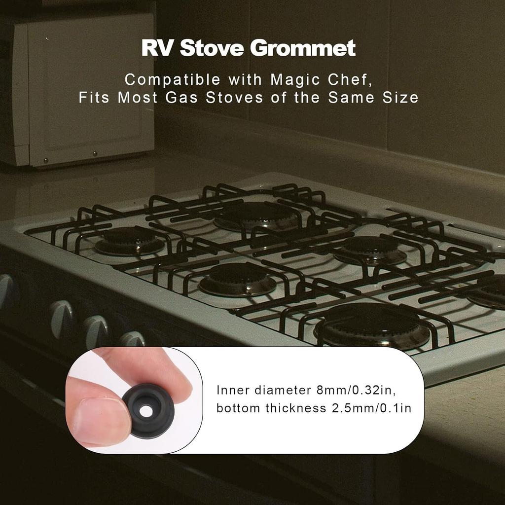 8pcs RV Stove Top Grommets, RV Stove Grommet Kit for Magic Chef and for Atwood Stove Grates Black Rubber Grommet for RV Stove-Effectively Reduce