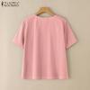 ZANZEA Damen Lässiges Sommer V-Ausschnitt Kurzarm Baumwoll-T-Shirt