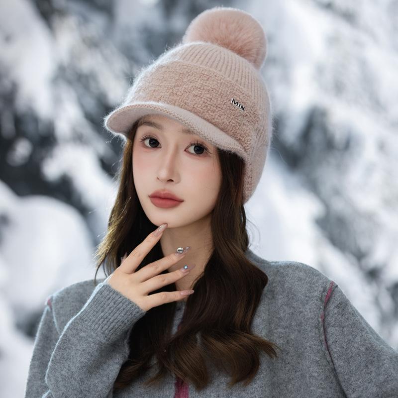 Women's Autumn and Winter Casual Plush Warm Cap Cute Hairball Ear Hat Outdoor Cold Hat New