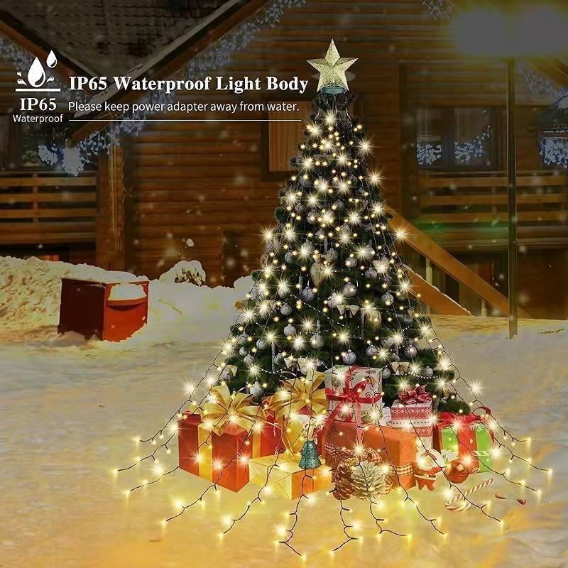 LED Christmas Tree Topper Lights Ring WaterfallString LightsOutdoor Waterproof Garden Yard Decoration HolidayTree Lighting Decor
