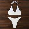 2Pcs/Set Women Bikini Set Halter Adjustable Straps Bra High Waist Hip Covering Bottoms Heart