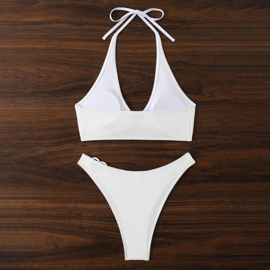 2Pcs/Set Women Bikini Set Halter Adjustable Straps Bra High Waist Hip Covering Bottoms Heart