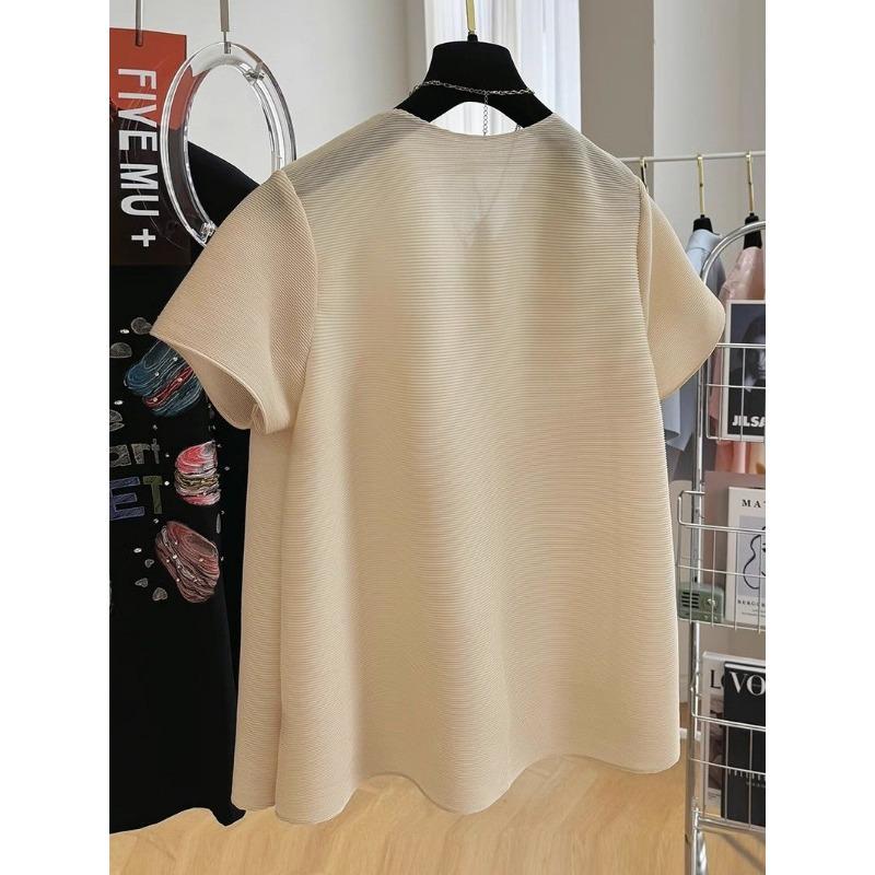 Gefaltetes kurzärmeliges Hemd für Damen Sommer Locker Temperament Chiffon T-Shirts Ausländischer Stil Oberteil