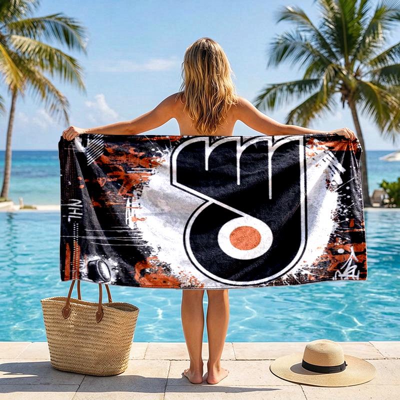 Flyers Hockey Art Beach Towel Microfiber Beach Towel, Lightweight and Quick-Dry, for Summer Travel, Swimming Pool Fan Birthday Gift