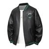 Men's Round Neck Long Sleeve Pu Leather Zipper Pocket Cardigan Jacket Fashionable Casual Commuting Letter Print Top