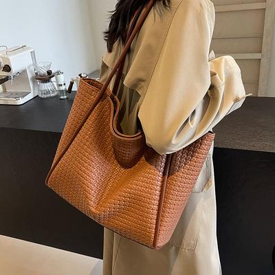 New Woven Large-capacity Underarm Tote Bag Women's 2025 Simple Solid Color Foreign Style Korean Version Lazy Style Shoulder Bag