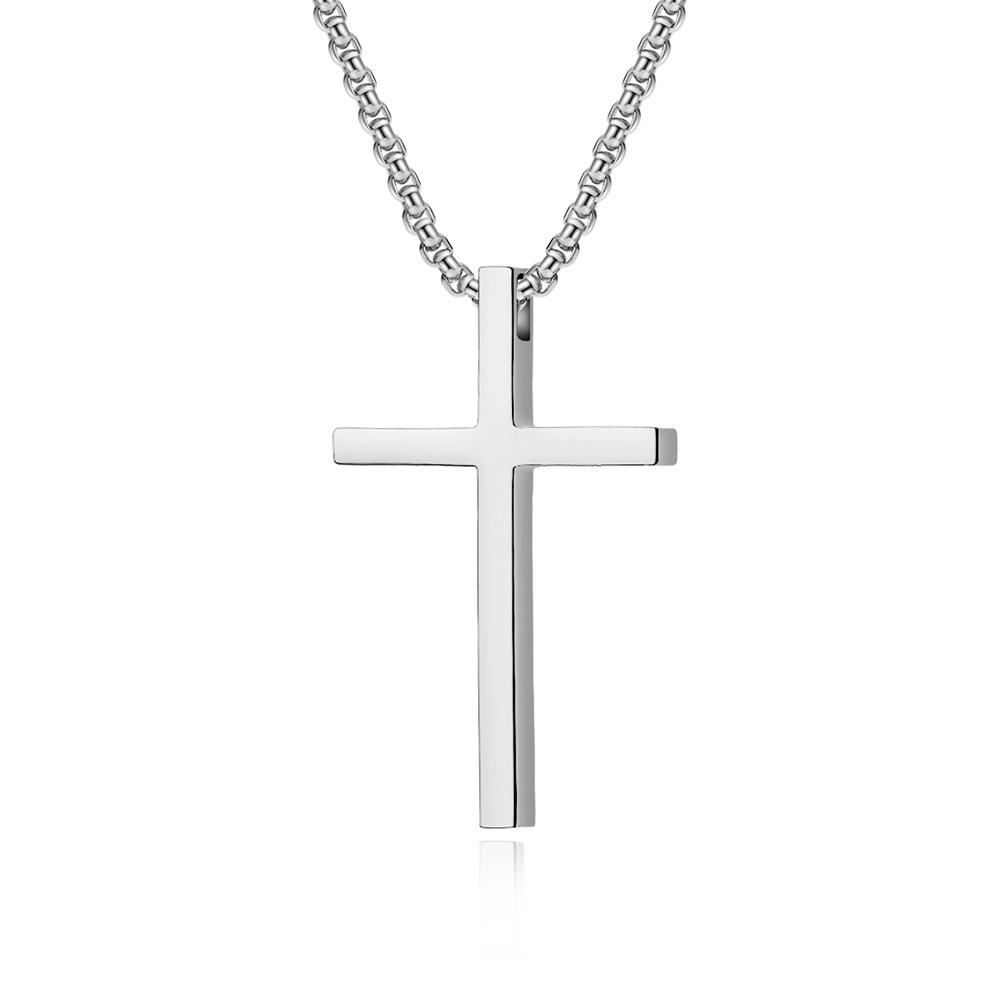 Minimally Designed Titanium Steel Cross Necklace with Smooth Finish Niche Personality Suitable for Men and Women Sweater Chain Pendant