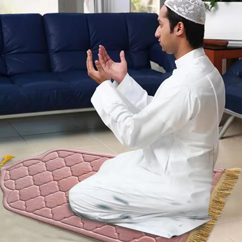 Soft Worship Kneel Travel Prayer Rug Non-slip Prayer Mat Flannel Carpet for Muslim Ramadan Embossing Floor Carpets Portable