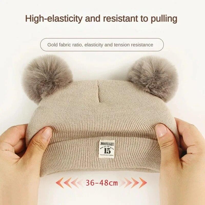 Wintermütze für Kinder, warm, Baby-Strickmützen mit Bommel, Kinder-Strickmütze, einfarbig, Kindermütze für Jungen und Mädchen, Zubehör