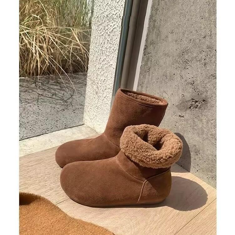 Women's Large Size Soft Sole Heightening Winter Warm Fur One Anti-slip Snow Boots Plush Lined Ankle Boots Outdoor Sports Cotton Boots