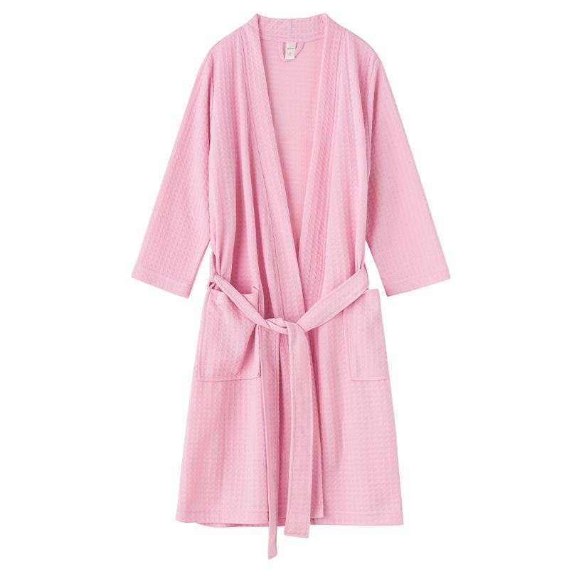 Korean Style Waffle Bathrobe: Lightweight, Breathable, Absorbent Women's Summer Pajamas for Sauna and Hot Spring.