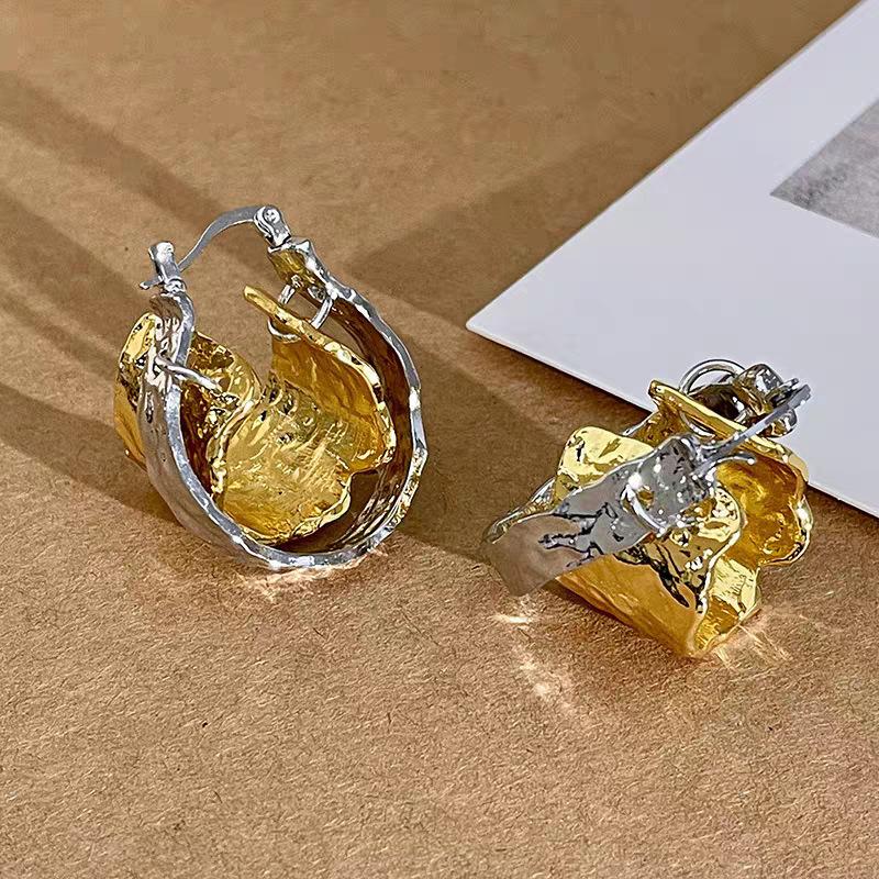 Европейские и американские двухслойные круглые серьги-плиссе, универсальные атмосферные двухцветные серьги, серьги, серьги.