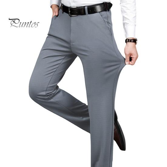 Men's Elastic Suit Pants Thin Straight Leg Trousers Wrinkle Resistant Non-Iron Business Trousers for Office Formal Wear Date