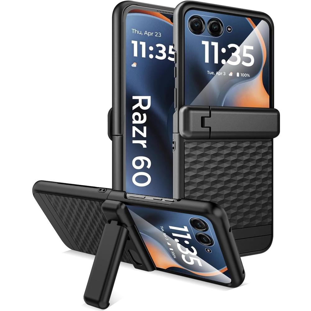 Hülle für Motorola Razr 70 Ultra / 60 Ultra, PC-Ständer Hülle, mit Glas, schwarz