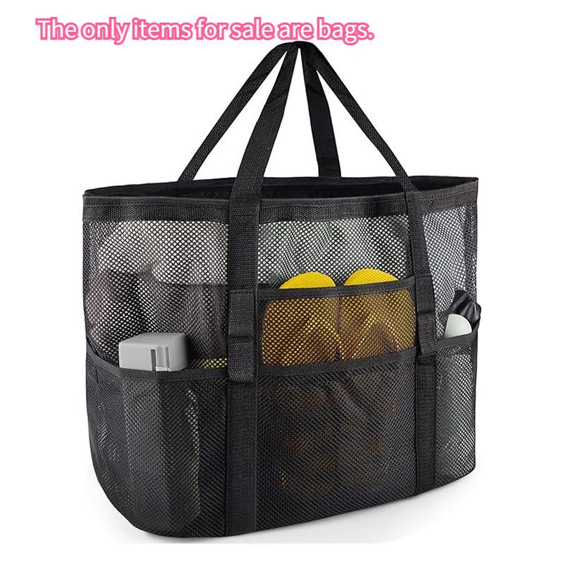 Large Capacity Mesh Beach Tote Bag for Swimming, Shower, Fitness & Travel, Foldable Grocery Zipper Bag, Summer Beach Essential