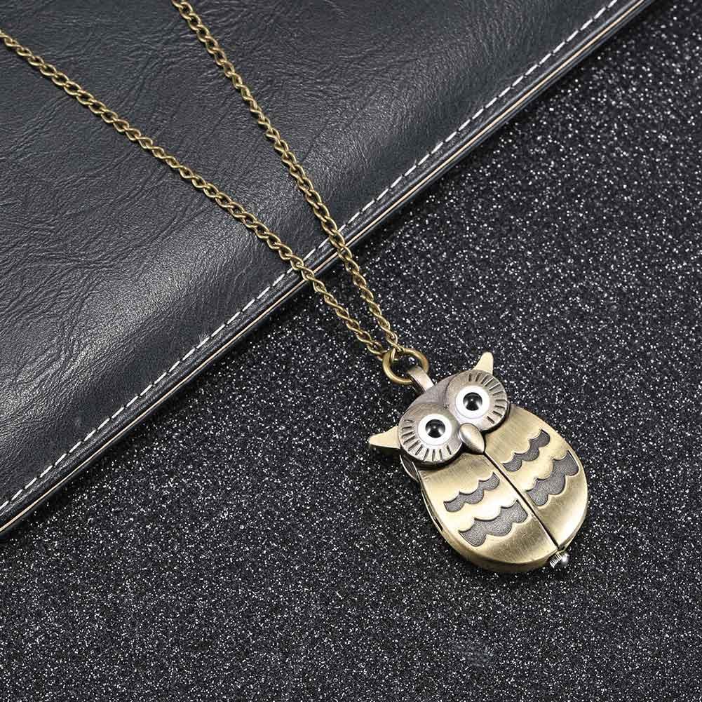 Fashion Cartoon Owl Decorative Vintage Pocket Watch On Chain Vintage Watches Quartz Necklace Pendant Clock Gifts For Women