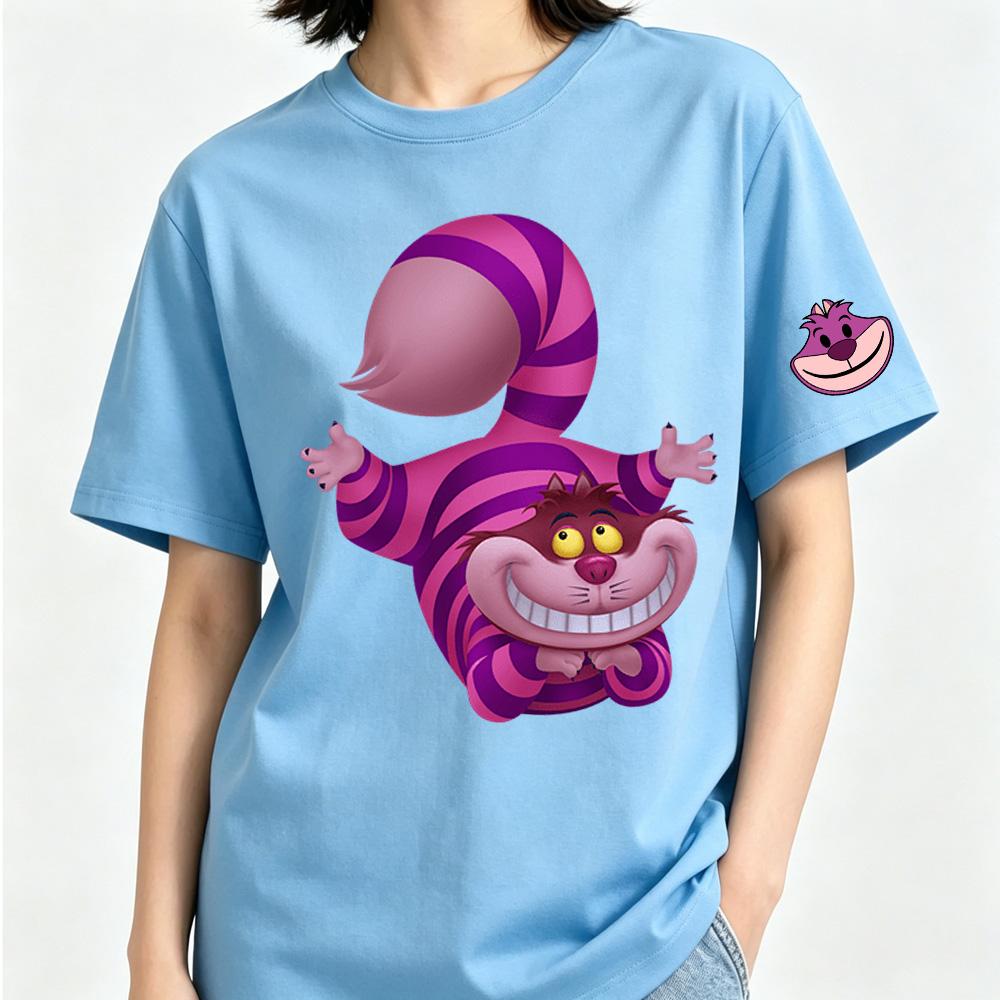Alice's Adventures In Wonderland Cheshire Cat Anime Cartoon 2026 Newest Trend Harajuku Men and Women Fashion Casual Cotton T-shirt