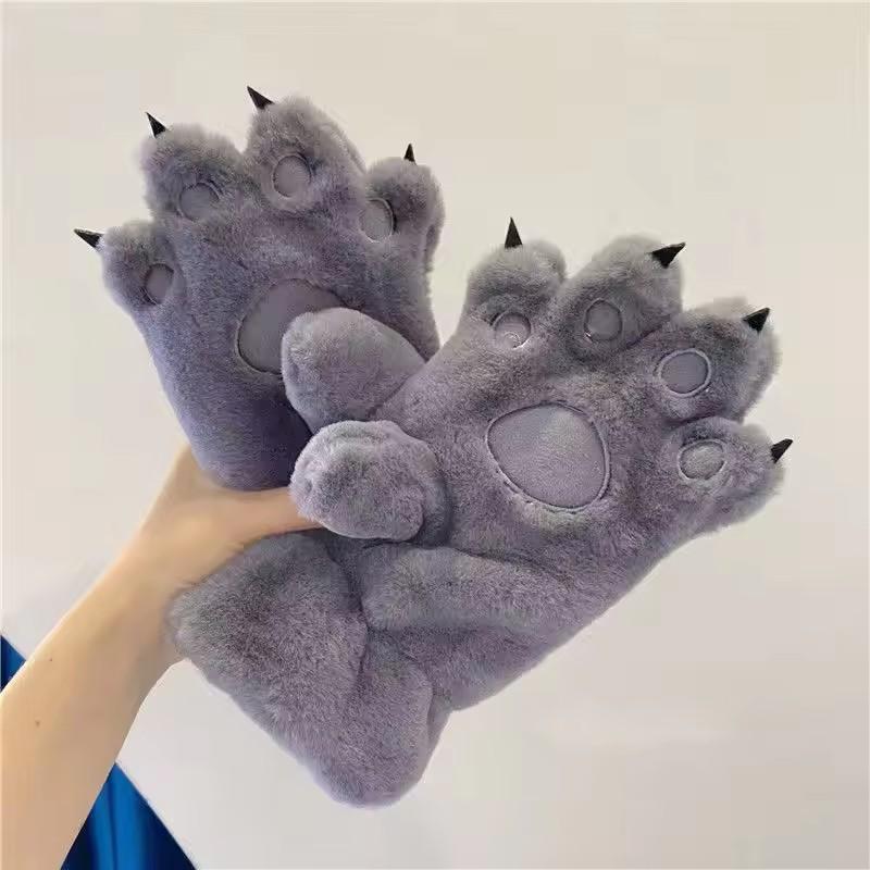 Cute Bear Claw Animal Plush Gloves for Women's Winter Thick Cartoon Full Finger Anti Loss Warm Gloves Soft Hair Student Gloves